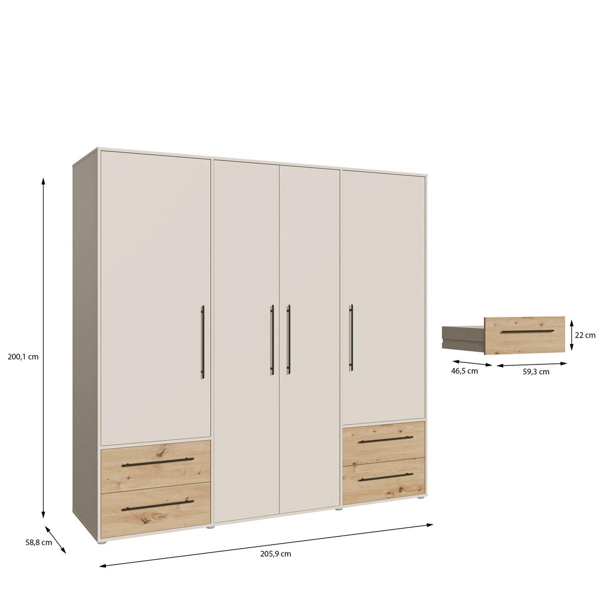 Ormar S Klasičnim Vratima Mokkaris - boje hrasta/boje pijeska, Konvencionalno, drvni materijal/plastika (205,9/200,1/58,8cm) - Modern Living