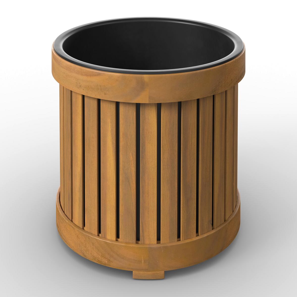 Hochbeet Marlo Echtholz massiv Ø 36 cm - Schwarz/Akaziefarben, MODERN, Holz/Kunststoff (47/37/49cm) - Bessagi Garden