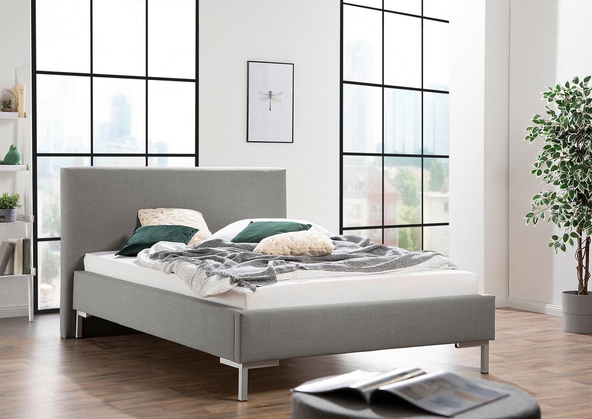 Polsterbett Minto Grau ca. 140x200 cm - Silberfarben/Grau, MODERN, Textil/Metall (140/200cm) - Livetastic