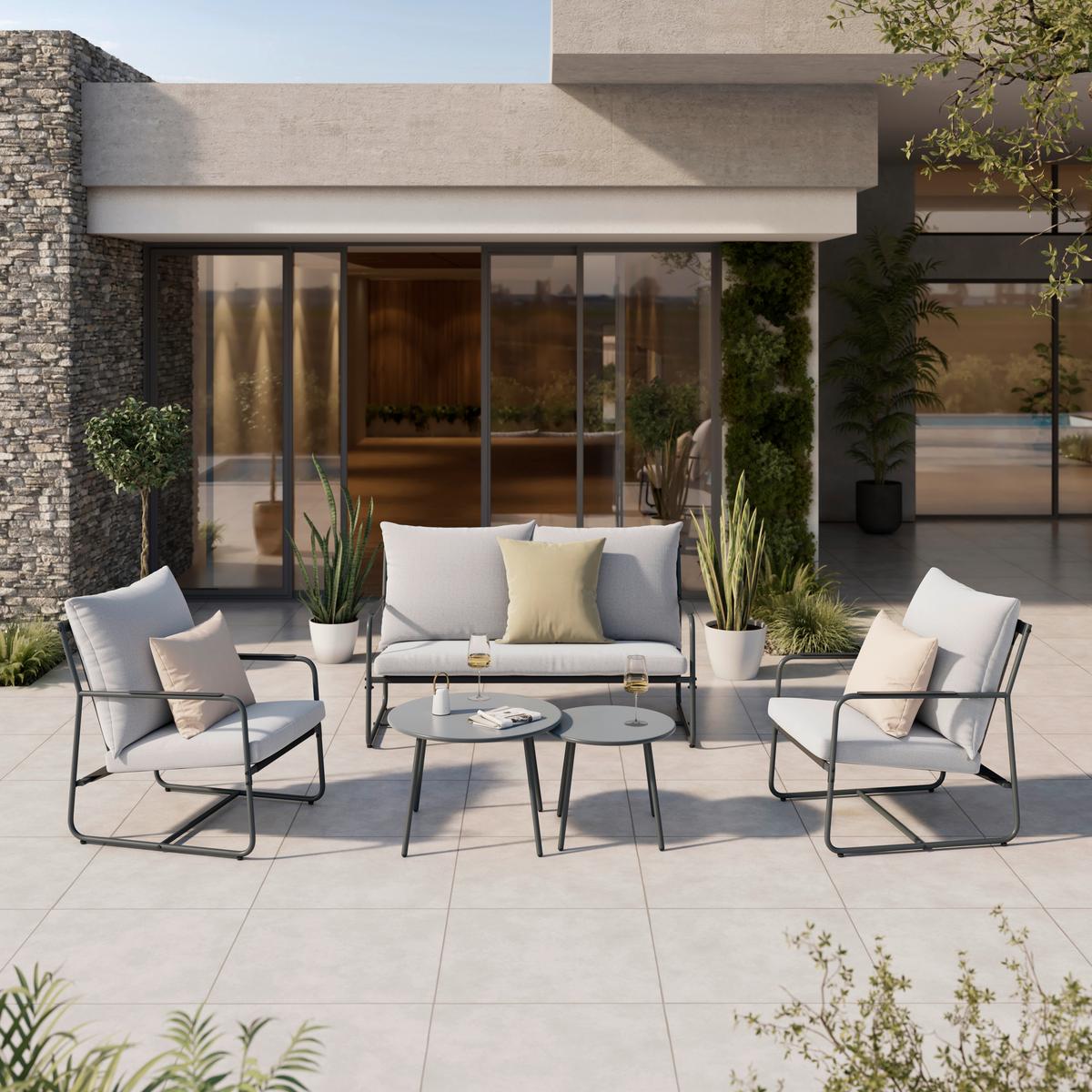 Vrtni Set Koni - temno siva/svetlo siva, Basics, kovina/tekstil