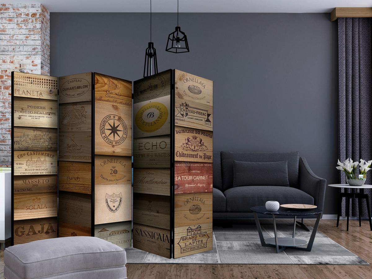 Paravan Vineyard I, 5-Delni, Dvostranski - bež/rjava, Basics, tekstil/les (225/172/3cm) - artgeist