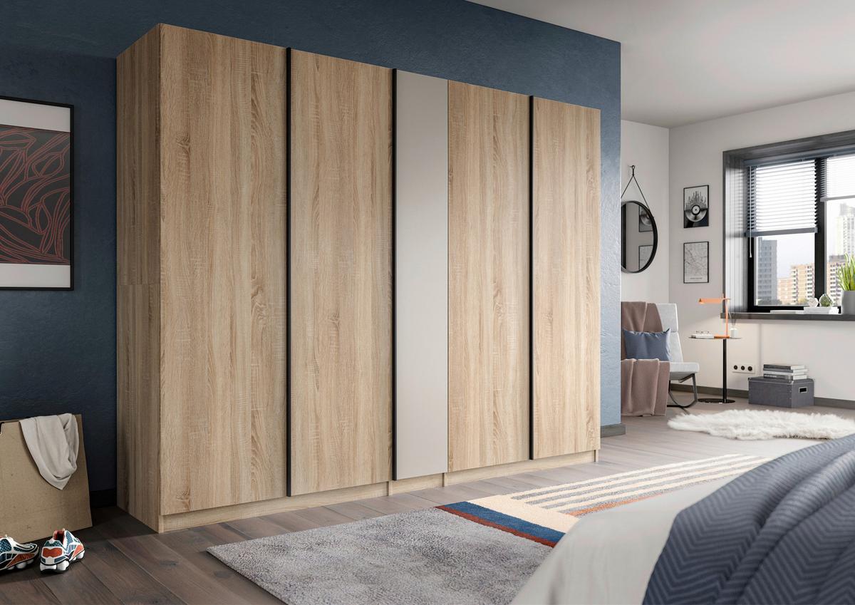 Omara S Klasičnimi Vrati Oakland, Barva Hrasta - kašmir/črna, Moderno, leseni material (230/183/53cm) - MID.YOU