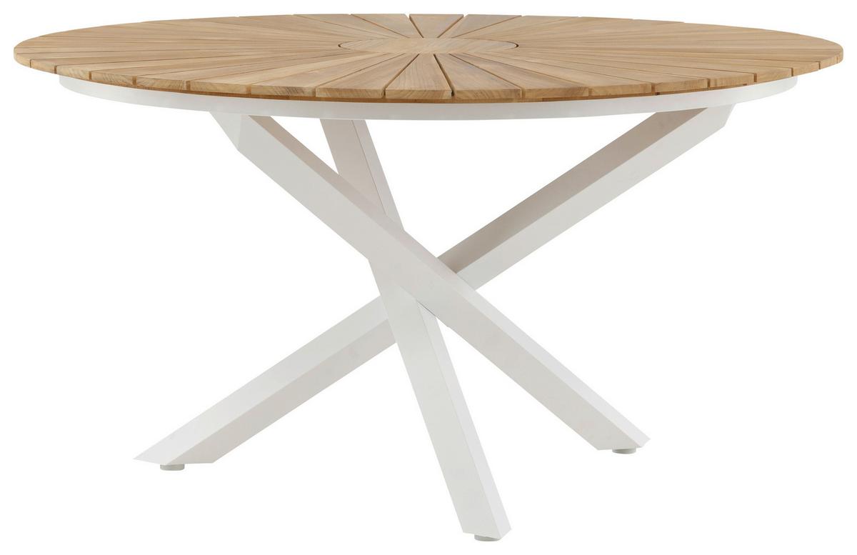 Gartentisch Mexico ca. 140x75 cm Alu Weiß/Teak - Weiß/Teakfarben, KONVENTIONELL, Holz/Metall (140/140/75cm) - Gardenson