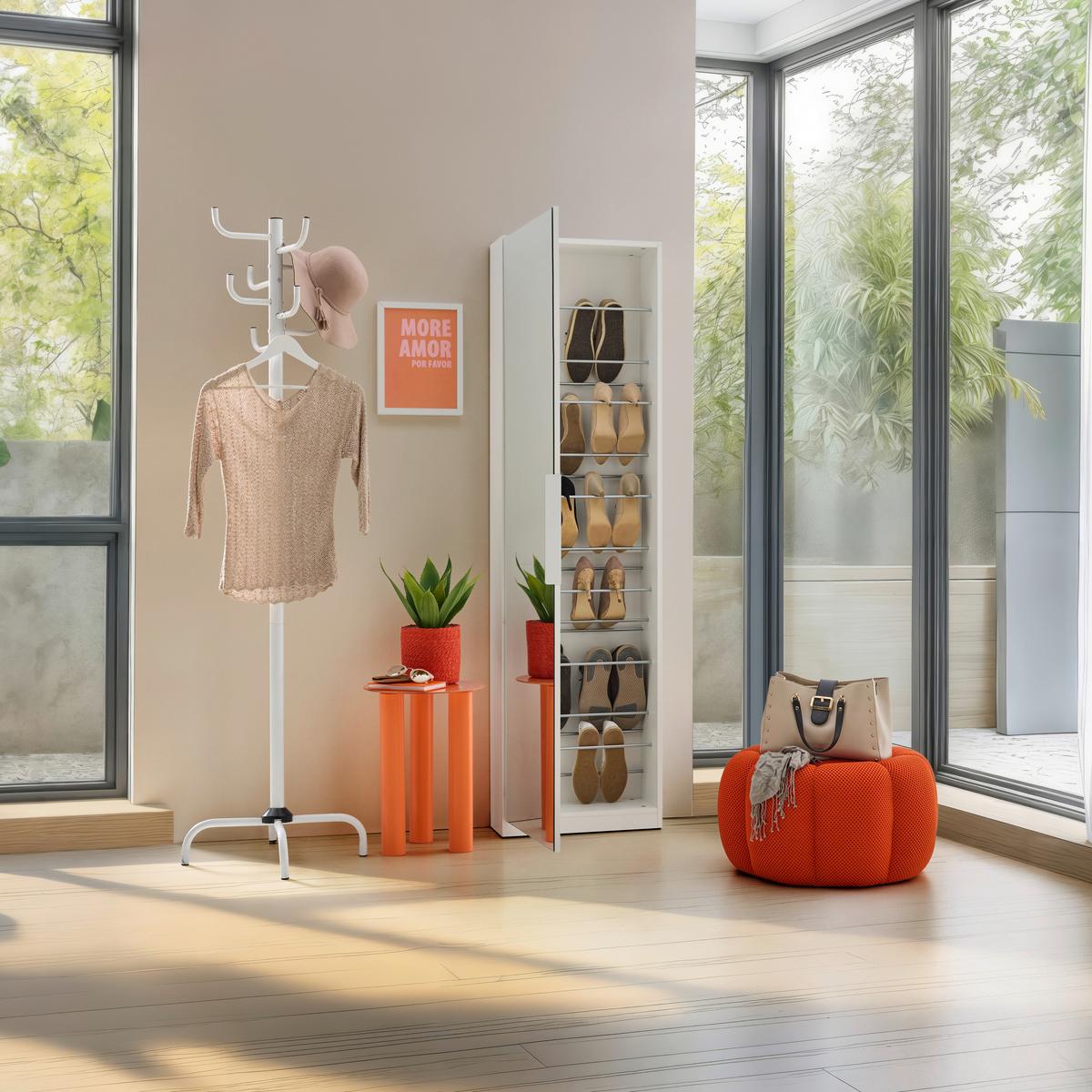 Schuhschrank Calma Weiss Schuhe bis Gr. 43 - Weiss/Alufarben, Konventionell, Holzwerkstoff/Kunststoff (50/179,7/20cm) - Mömax