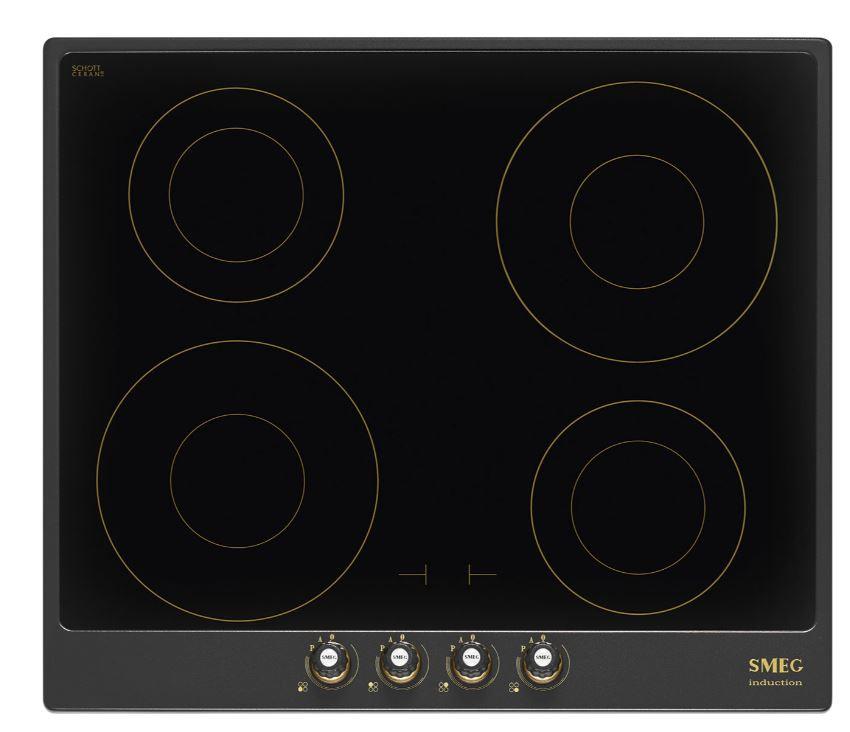 Induktionskochfeld Cortina, SI764AOM in Schwarz - Anthrazit/Messingfarben, KONVENTIONELL, Metall (59,6/6/51cm) - SMEG