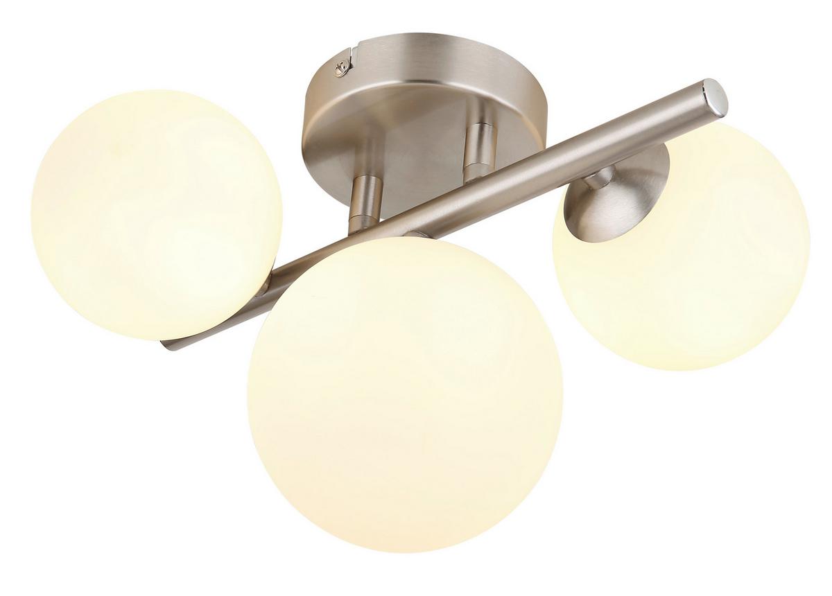 Stropna Led-svetilka Riha, S Sijalko - barve niklja/opal, Konvencionalno, kovina/steklo (28,5/23,5/20,5cm) - Globo