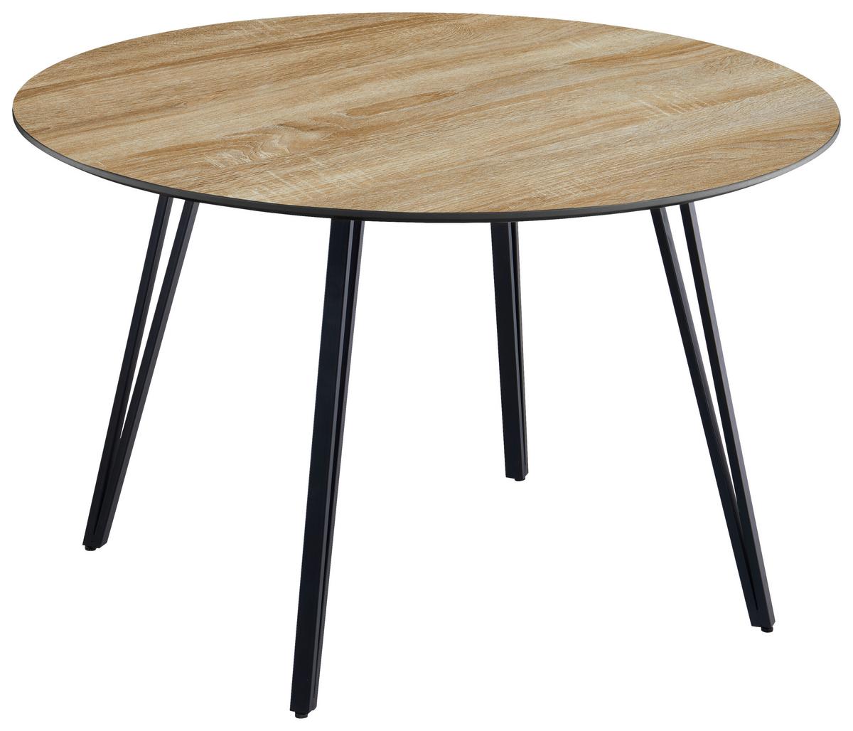 Jedilna Miza Edwin, Barva Hrasta, Ø 120cm - črna/barve hrasta, Trendi, kovina/leseni material (120/75/120cm) - Livetastic