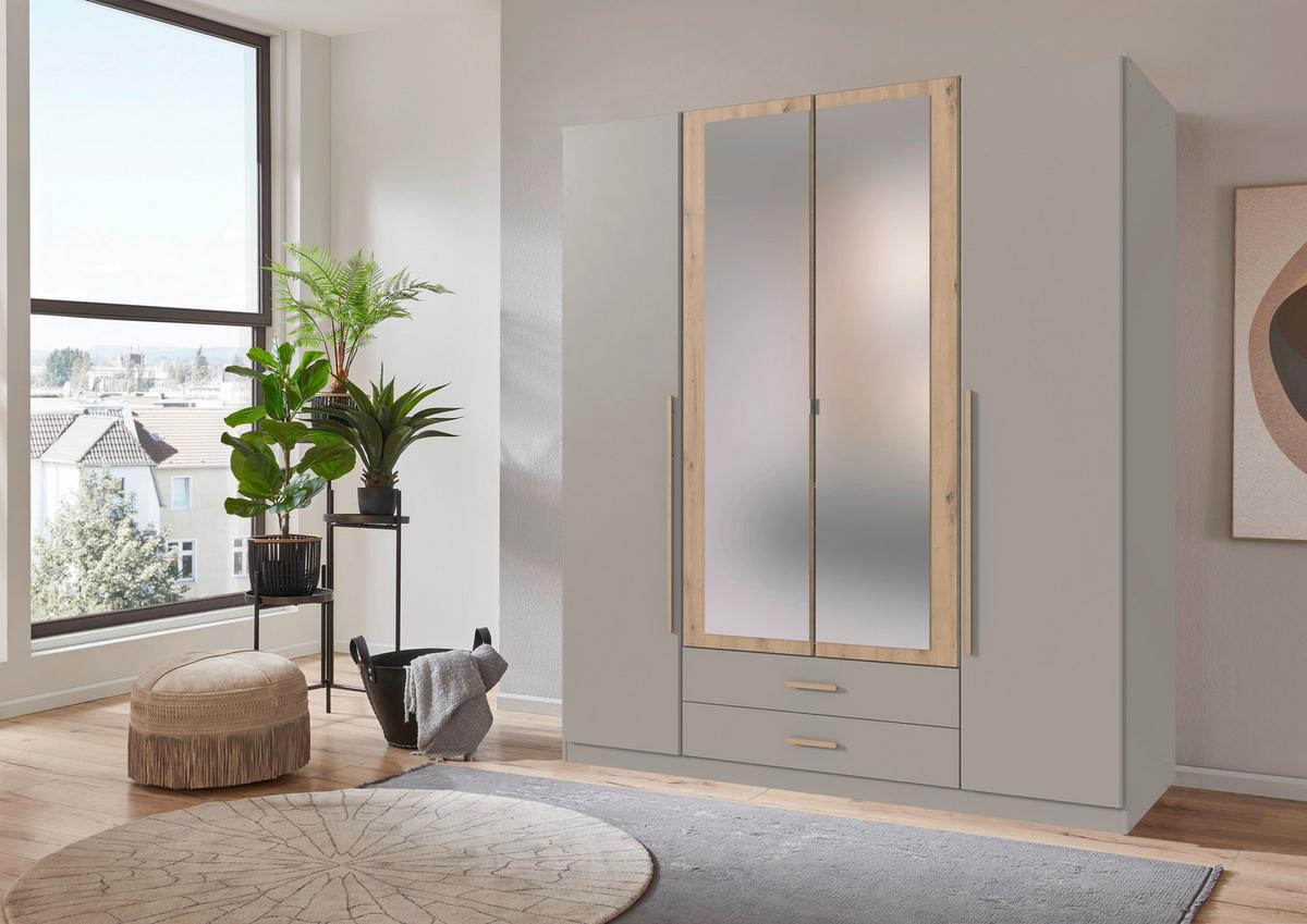 Drehtürenschrank Marburg Eiche Artisan/Grau/Sahara - Eiche Artisan/Grau, KONVENTIONELL, Glas/Holzwerkstoff (180/199/58cm) - Mömax