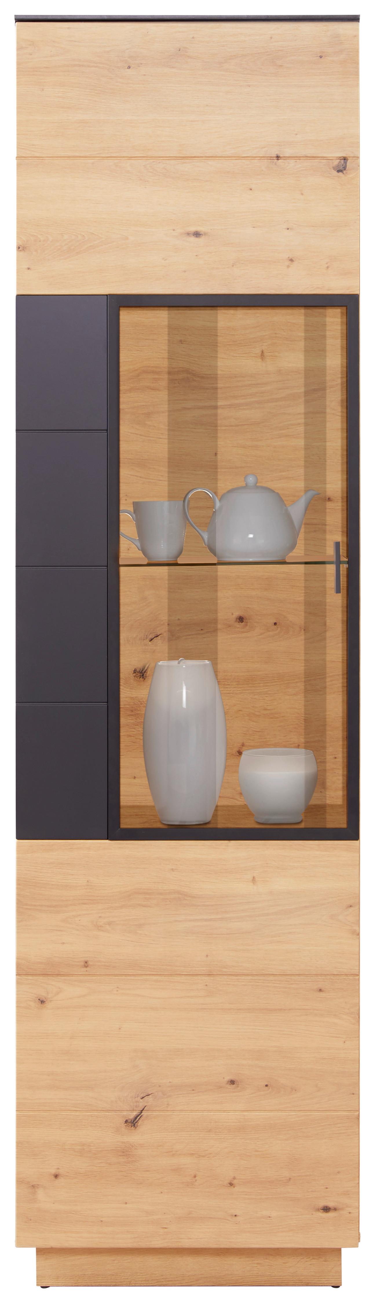 Vitrina Tonale - siva/boje hrasta, Moderno, staklo/drvni materijal (56/207,6/40cm) - Modern Living