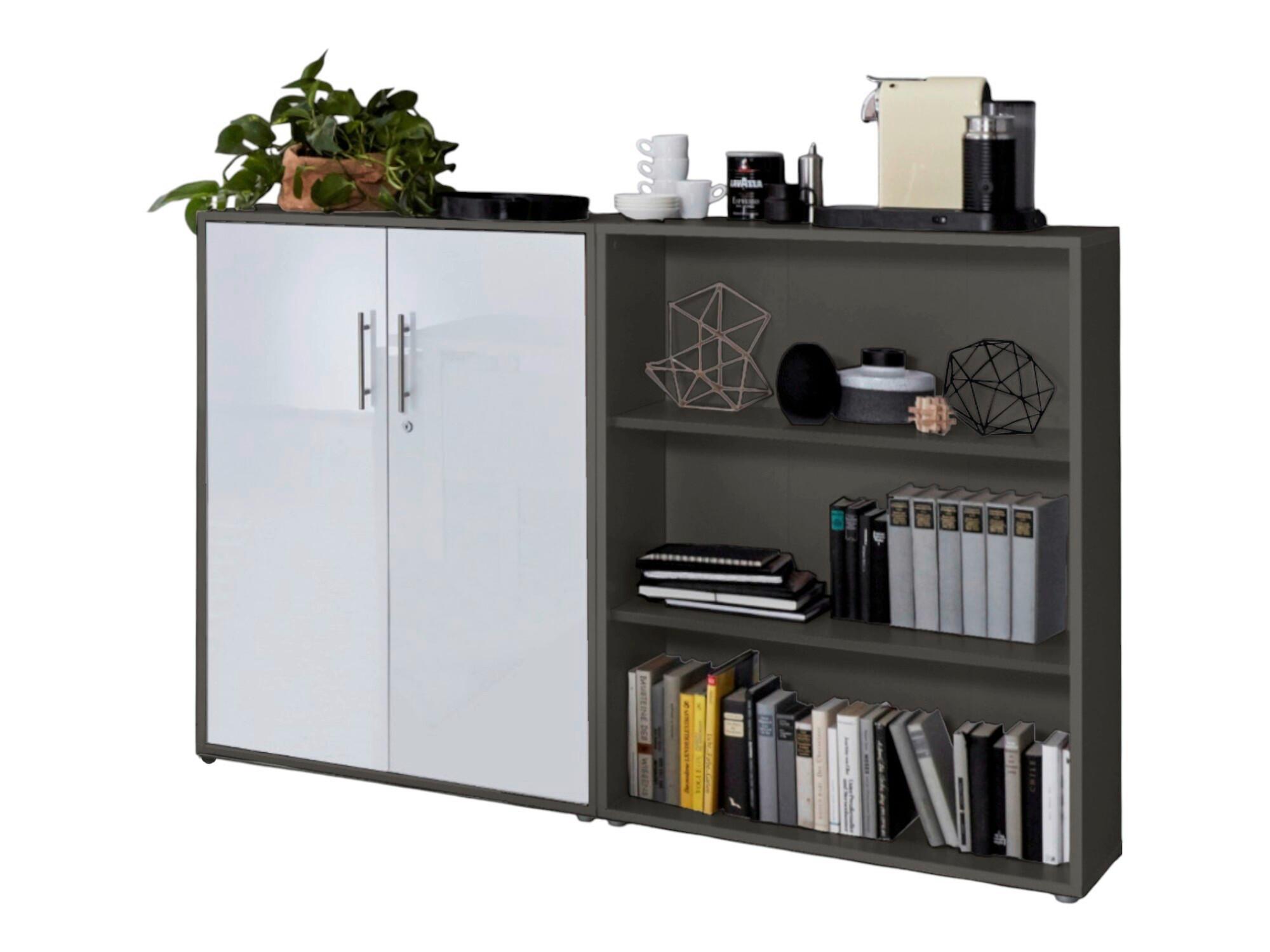 AKTENSCHRANK OFFICE EDITION-SW SET 1 NIEDR. - Weiß Hochglanz/Anthrazit, MODERN, Holzwerkstoff (168,8/113,6/33cm) - MID.YOU