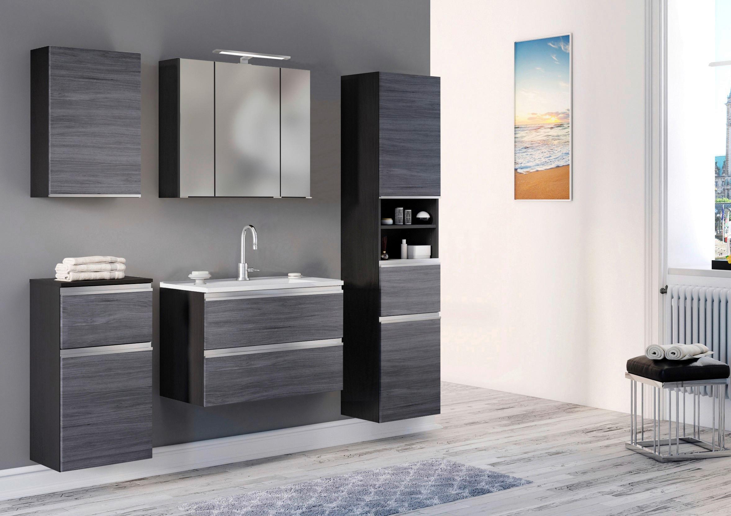 Badezimmer in Silber/ Eichefarbe 'Arezzo' - Eichefarben/Silberfarben, Basics, Holzwerkstoff/Stein (80cm) - Held