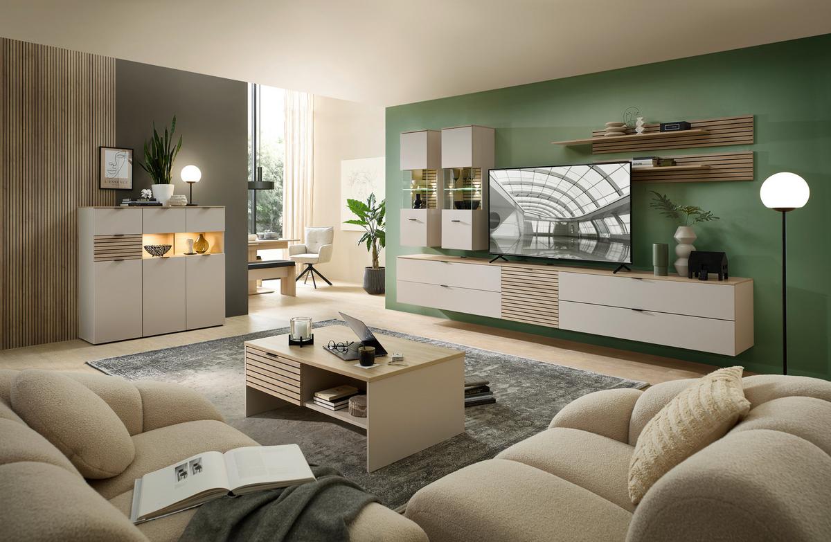 Highboard Memphis Eichefarben/Kaschmir - Kaschmir/Eichefarben, MODERN, Holzwerkstoff/Metall (84/125/45cm) - Premium Living