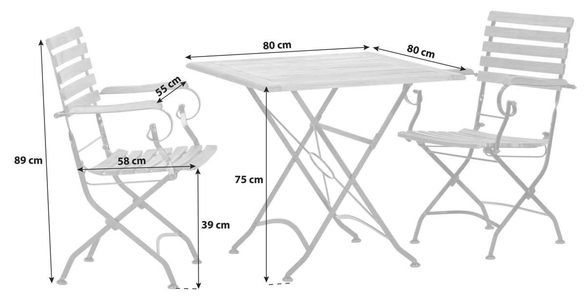 Vrtna Garnitura Lindau, Akacija - antracit/barve akacije, Basics, kovina/les (80/65/80cm) - Gardenson
