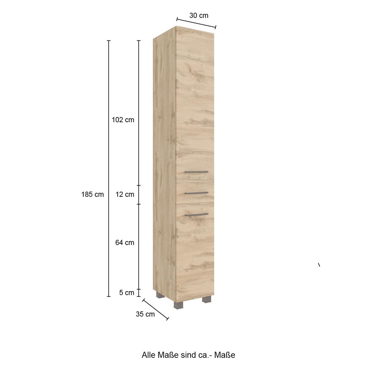 Badezimmer Manchester 3-tlg. ca. 130 cm Eiche Wotan - Eichefarben/Weiß, MODERN, Holzwerkstoff/Stein (130cm) - Held