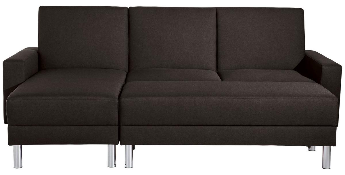 ECKSCHLAFSOFA JUST FASHION - Chromfarben/Dunkelbraun, KONVENTIONELL, Textil/Metall (152/230cm) - Max Winzer