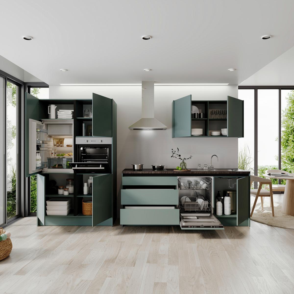 Konyhablokk Gépek Nélkül Troja Zb 335 Green-F - fekete/zöld, Design, faalapú anyag (335cm)