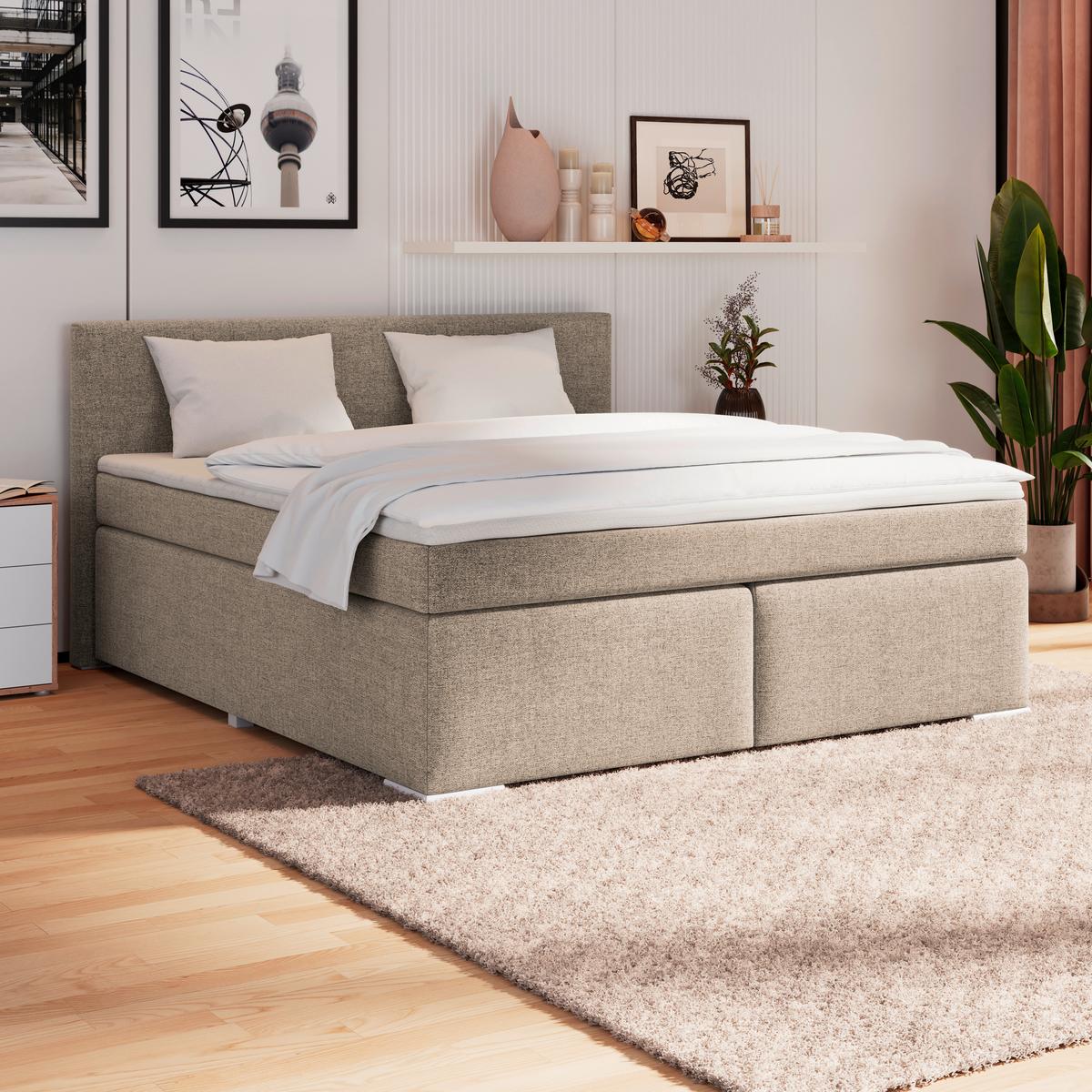 BOXSPRING KREVET MIRA - cappuccino/gri, Konventionell, lemn/metal (180/200cm) - Best Price