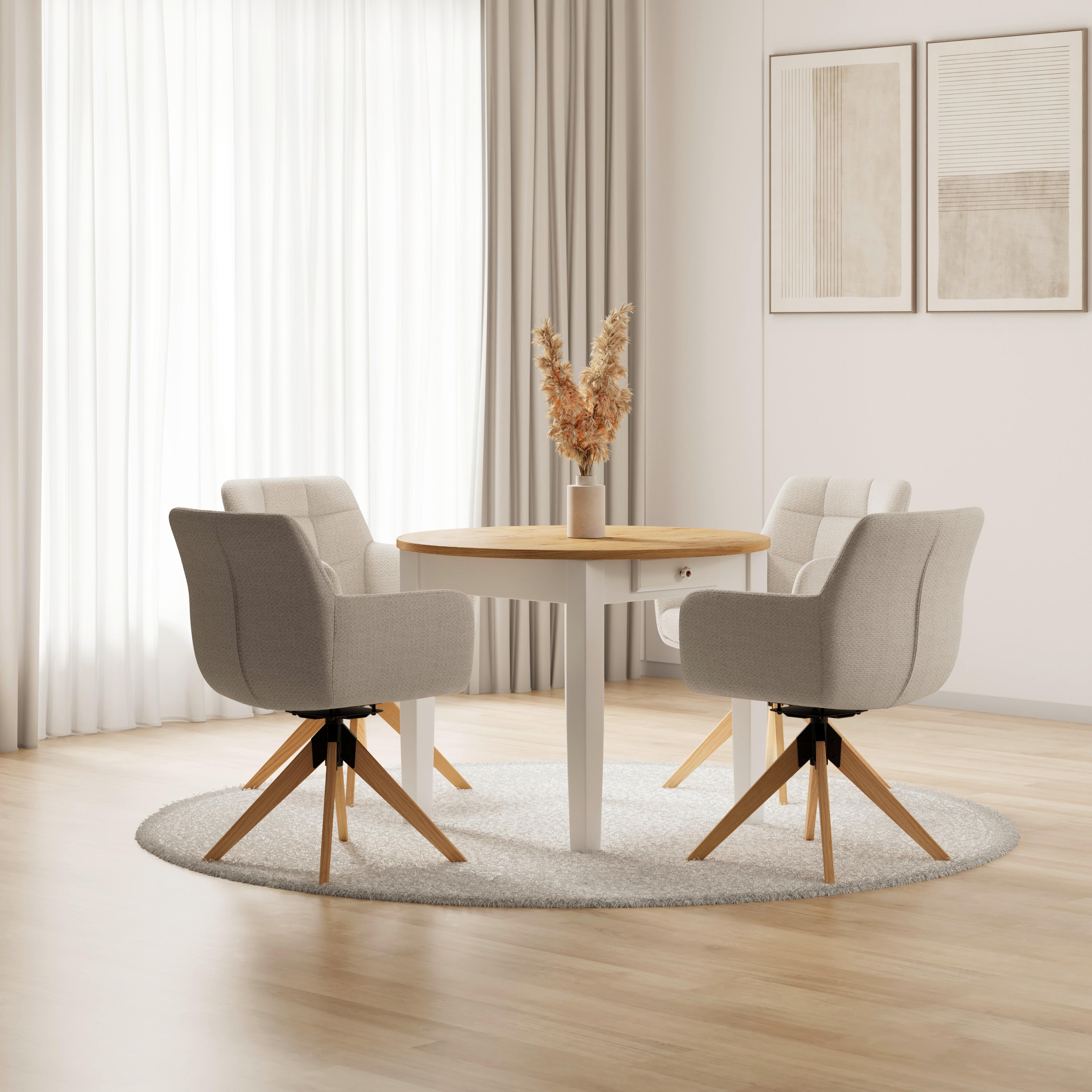 Esstisch Camden in Holz Kiefer massiv ca. Ø100 cm - Weiß/Kieferfarben, MODERN, Holz/Holzwerkstoff (100/79/100cm) - Bessagi Home
