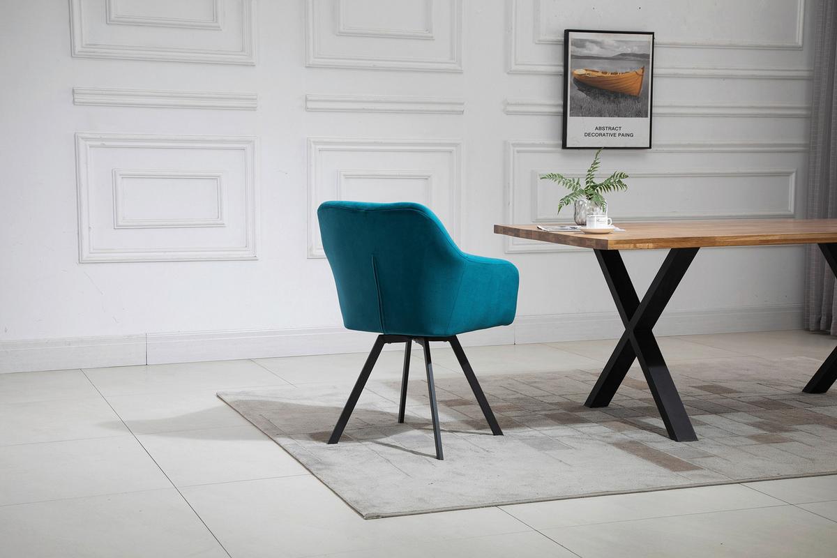 Naslanjač Samt, Turkizna, Vrtljiv - turkizna/črna, Moderno, kovina/tekstil (61/85/62cm) - Livetastic