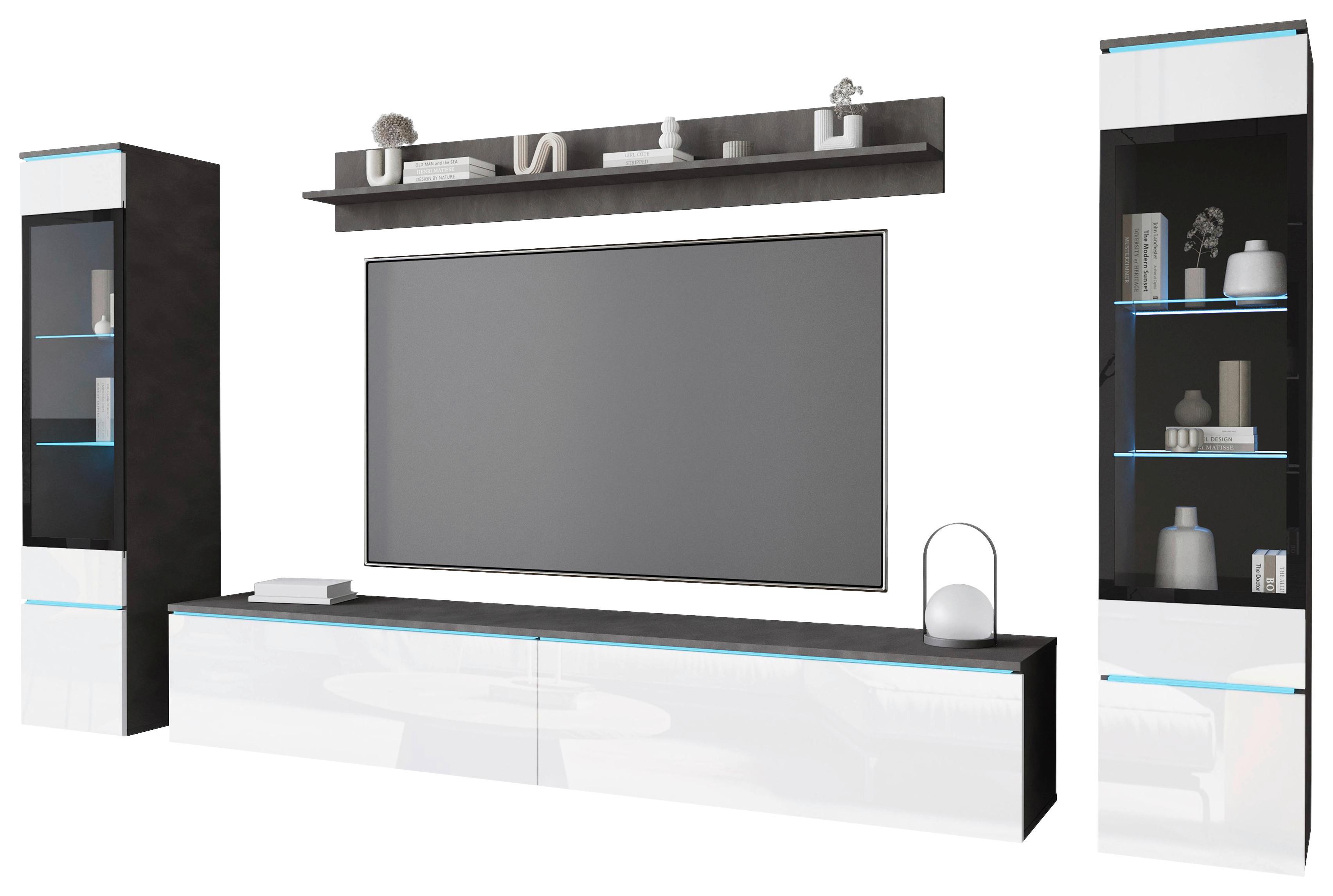 Wohnwand Vera 4-tlg. ca. 240x130 cm Anthrazit/Weiß - Weiß Hochglanz/Anthrazit, Design, Glas/Holzwerkstoff (240/130/33cm) - Livetastic