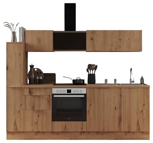 Küchenblock Elisabeth mit Geräten Eiche Dekor ca. 250 cm - Alufarben/Eiche Artisan, LIFESTYLE, Holzwerkstoff/Metall (250/200/60cm) - Respekta