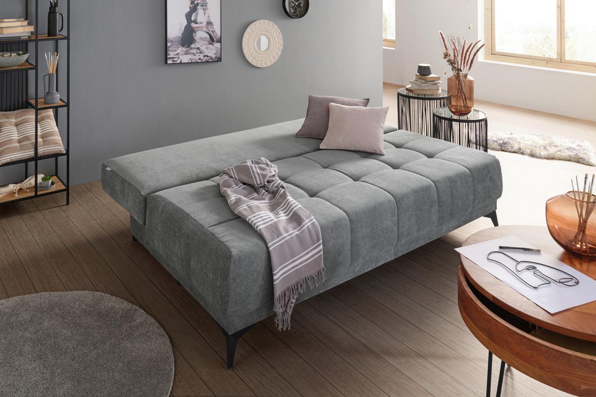 Schlafsofa in Hellgrau - Dunkelgrau/Schwarz, MODERN, Textil (195/77/100cm) - Based