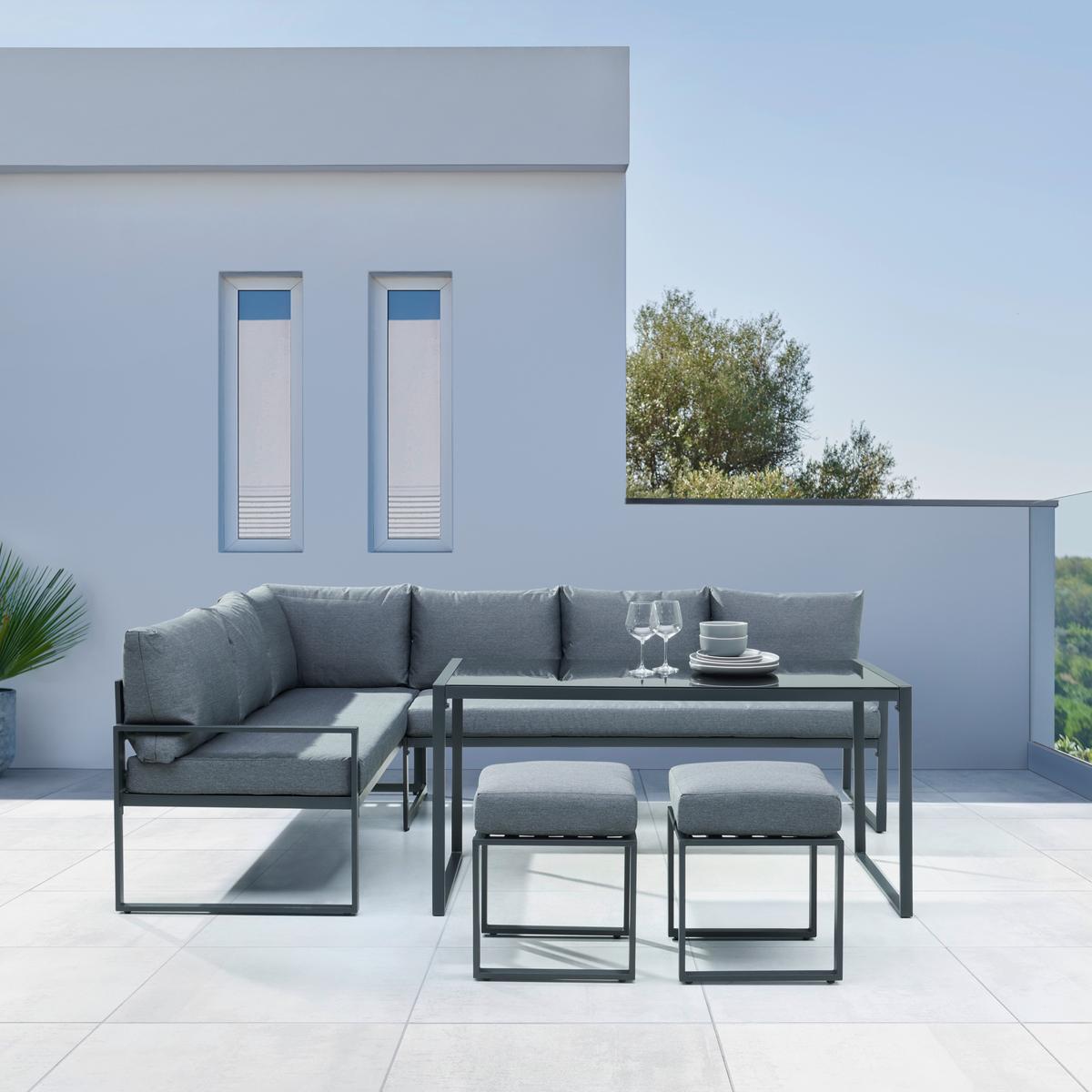 Loungegarnitur-Set Mexiko Anthrazit - Anthrazit/Schwarz, MODERN, Glas/Textil (245/66cm) - Mömax