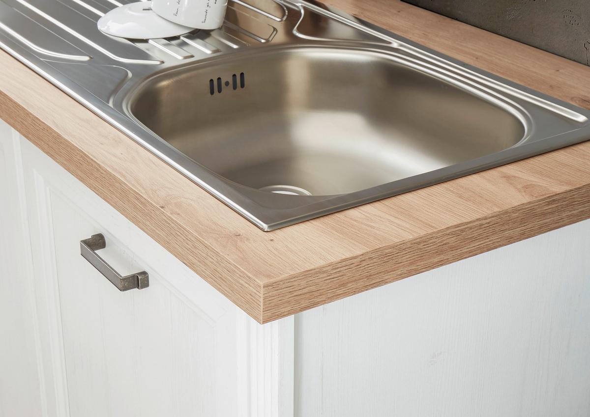 Küchenblock Jasmin mit Geräten ca. 235 cm Pienienfarben/Eiche - Anthrazit/Eiche Artisan, ROMANTIK / LANDHAUS, Glas/Holzwerkstoff (235cm) - P & B