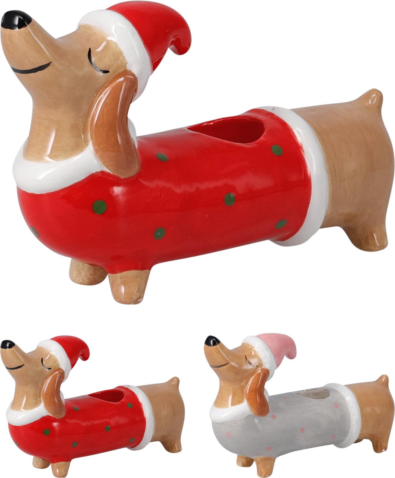 Teamécsestartó Sausage Dog - piros/fehér, kerámia (15/4,5/8,5cm)