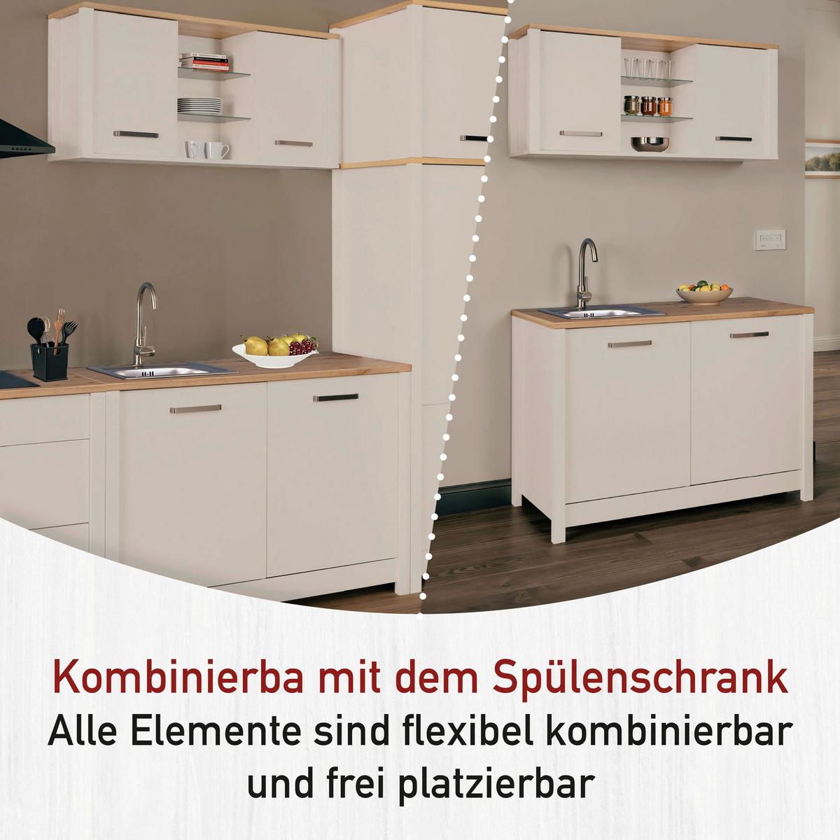 Miniküche Bundle 1 o. Geräte B: ca. 130cm Kaschmir - Kaschmir/Silberfarben, MODERN, Glas/Holzwerkstoff (130cm) - home24