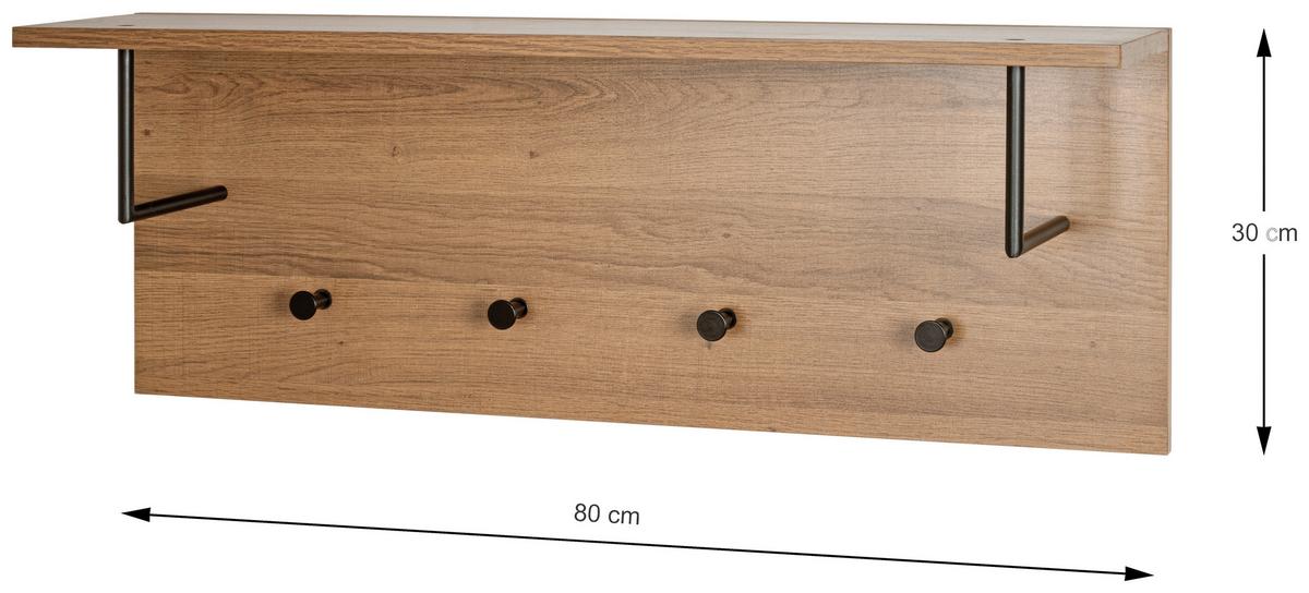 Wandgarderobe Parma in Eichefarben/Schwarz - Eichefarben/Schwarz, Modern, Holzwerkstoff/Metall (80/30/20cm) - Mömax