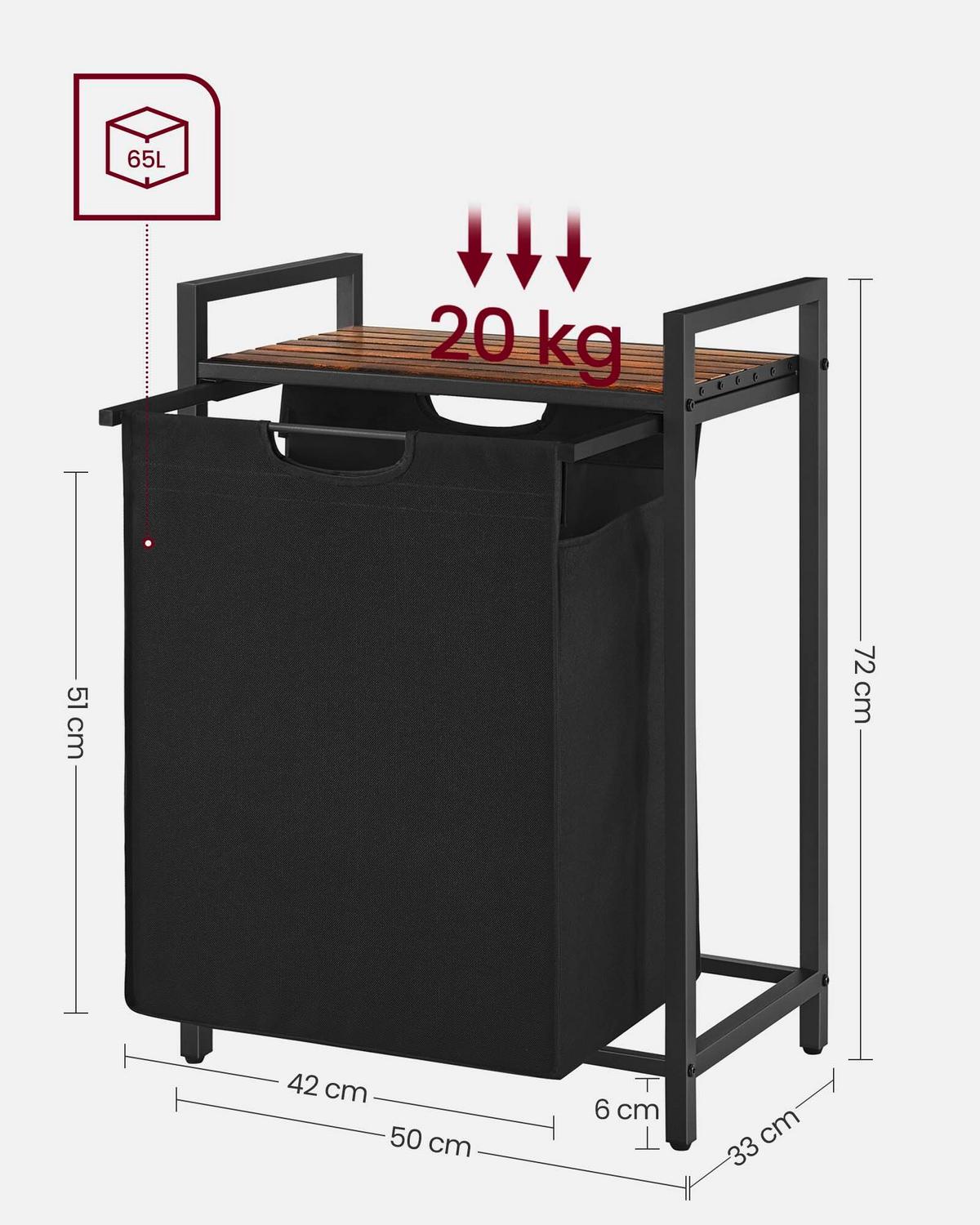 WÄSCHEKORB BLH101B01 - Schwarz/Braun, Trend, Holzwerkstoff/Textil (50/72/33cm) - MID.YOU