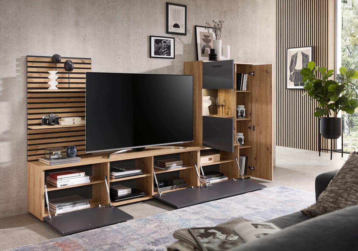 Dnevni Regal Heathrow, Barva Hrasta, Antracit - črna/antracit, Design, umetna masa/steklo (250/135/38cm) - MID.YOU