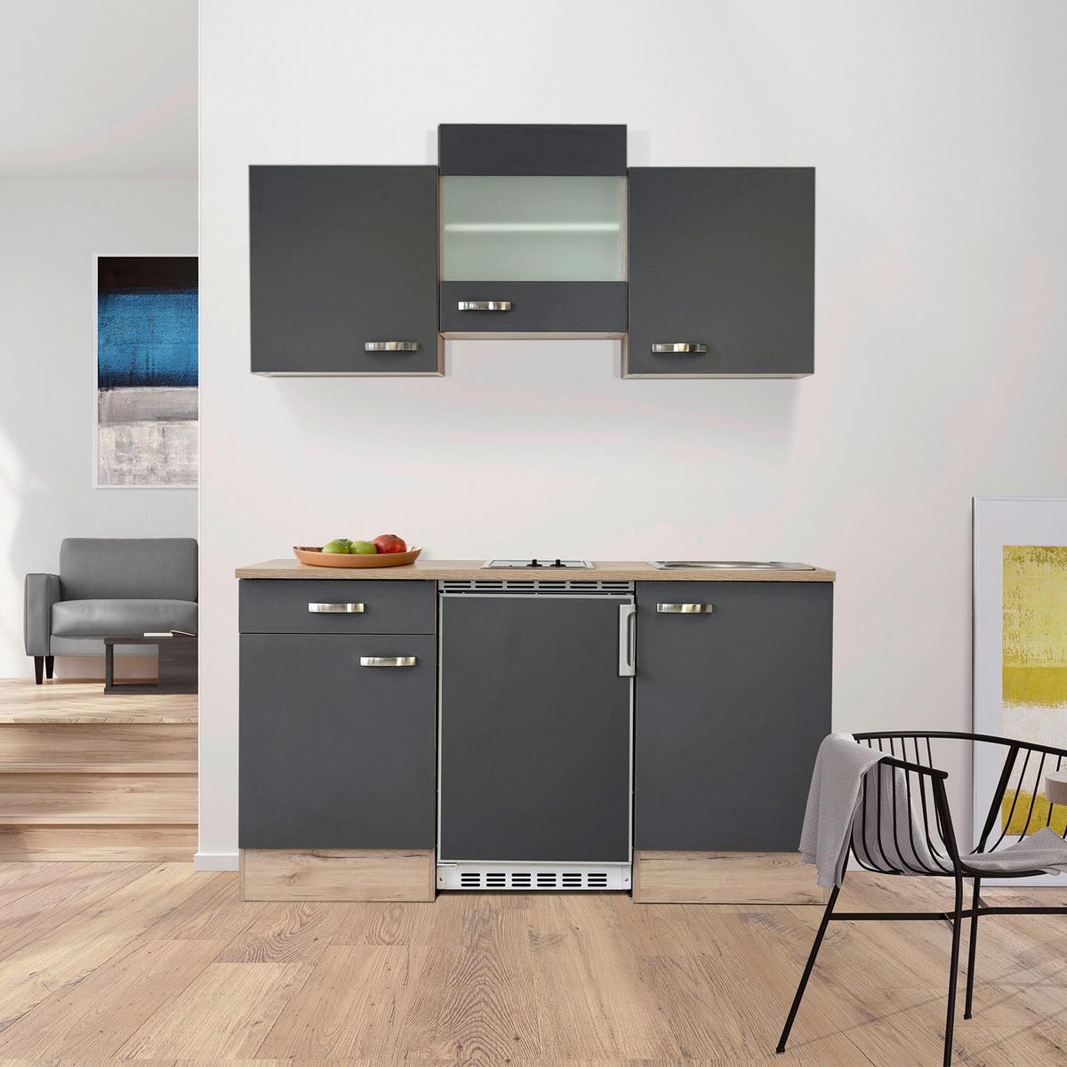 Majhna Kuhinja Z Aparati Shadow, Siva, Barva Hrasta - barve nerjavečega jekla/siva, Moderno, kovina/steklo (150,5/209/60cm)