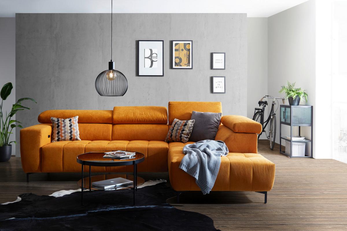 Ecksofa in Gelb - Gelb/Schwarz, Modern, Textil (295/201cm) - Premium Living