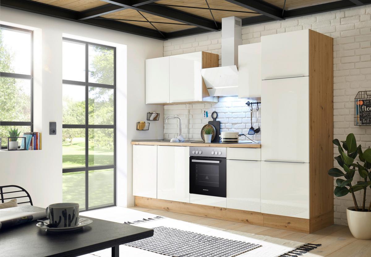 Küchenzeile mit Geräten Weiß B: ca. 280 cm - Weiß Hochglanz/Alufarben, LIFESTYLE, Holzwerkstoff/Kunststoff (280/211/60cm) - Respekta