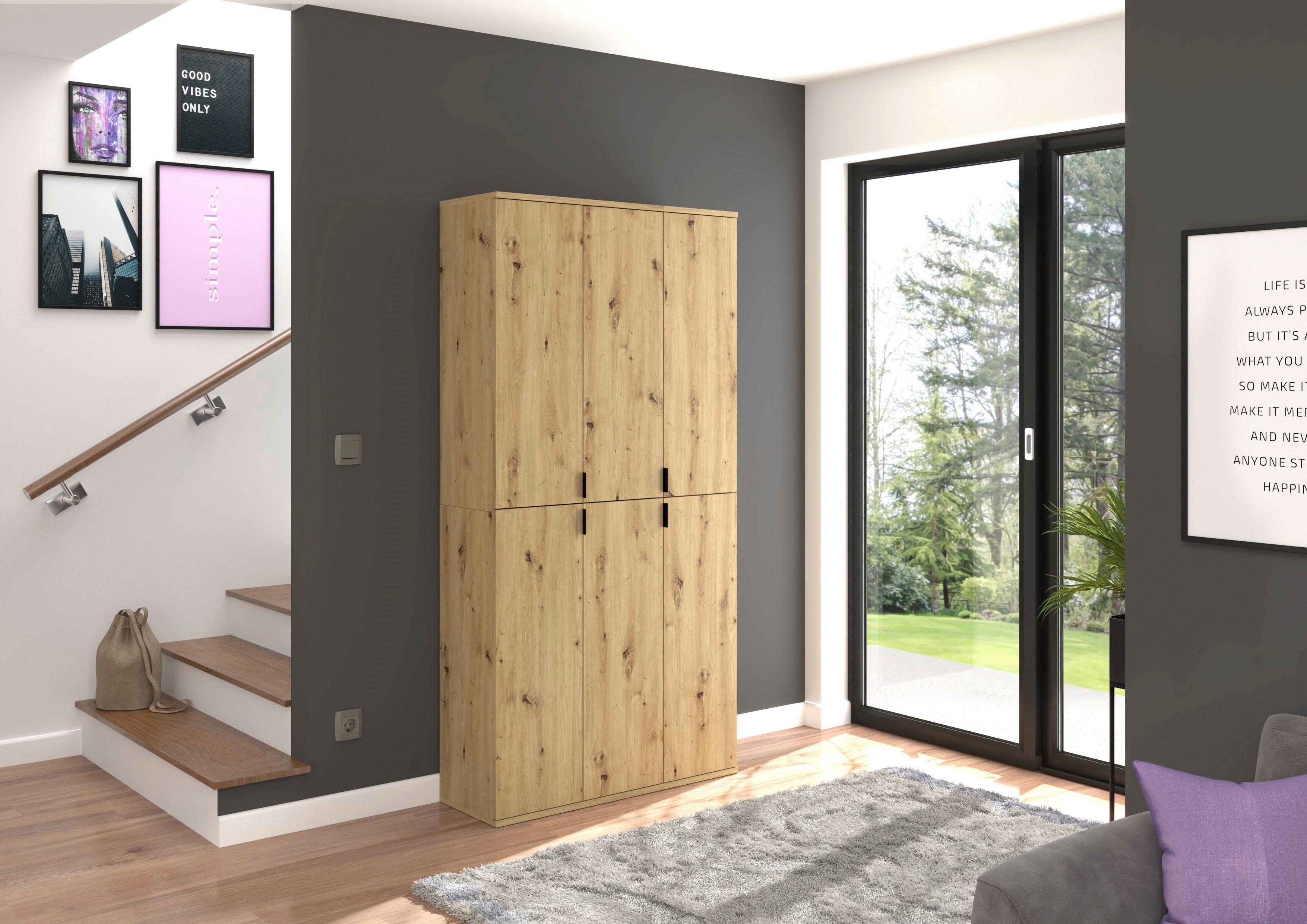 Garderobenschrank Projekt X ca. 91x193 cm Eiche Artisan - KONVENTIONELL, Holzwerkstoff/Kunststoff (91/193/34cm) - MID.YOU
