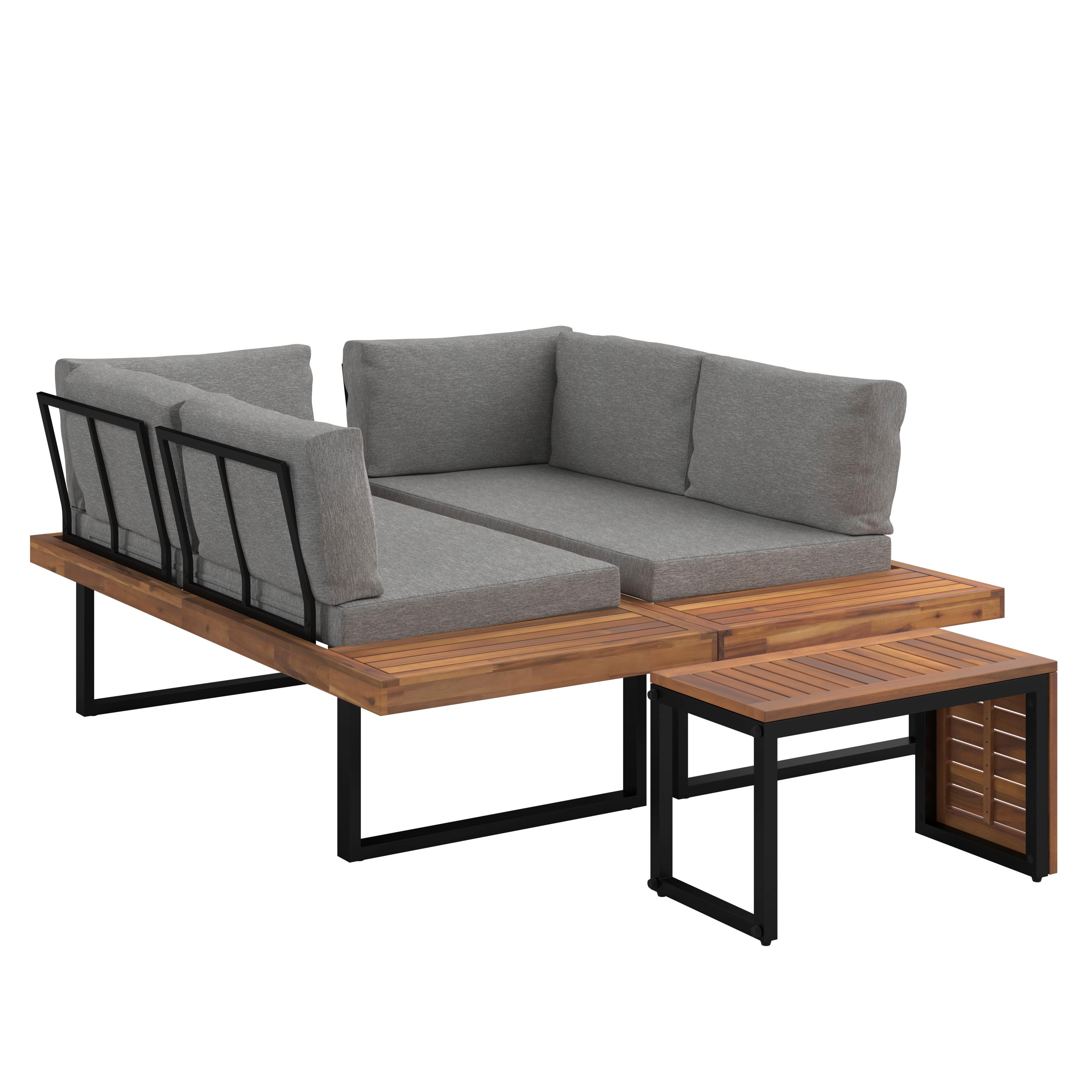 Lounge Garnitura Adam, Akacija, Siva, 3-Delno - siva, Moderno, kovina/les (175/71/68cm) - Mömax