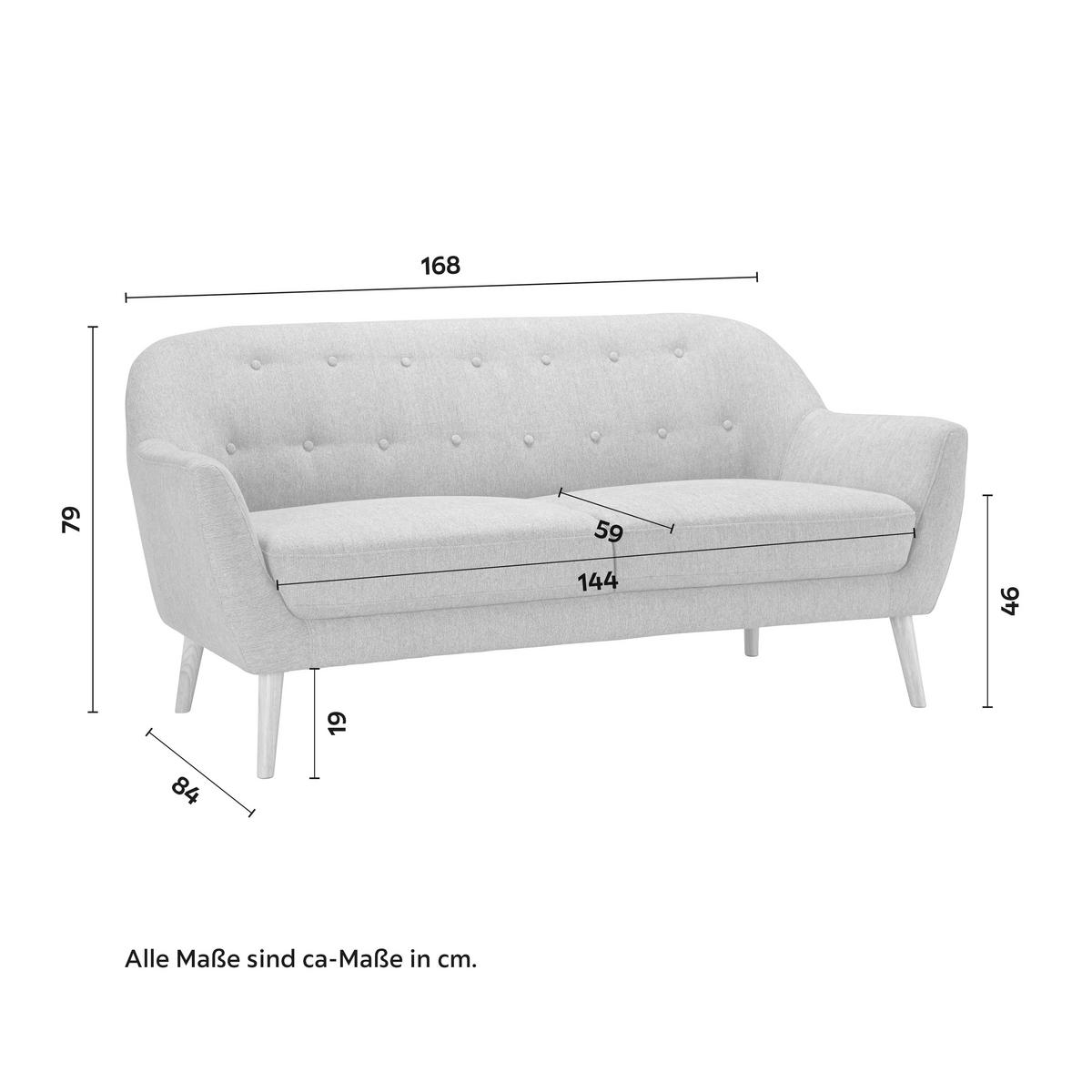 Sofa Anela ca. 168x79x84 cm Grau Webstoff - Naturfarben/Grau, MODERN, Holz/Textil (168/79/84cm) - Bessagi Home