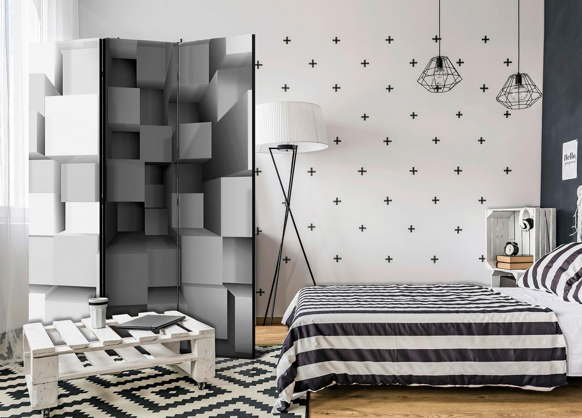 Paravan Geometric Puzzle, 3-Delni, Dvostranski - siva, Basics, tekstil/les (135/172/3cm) - artgeist