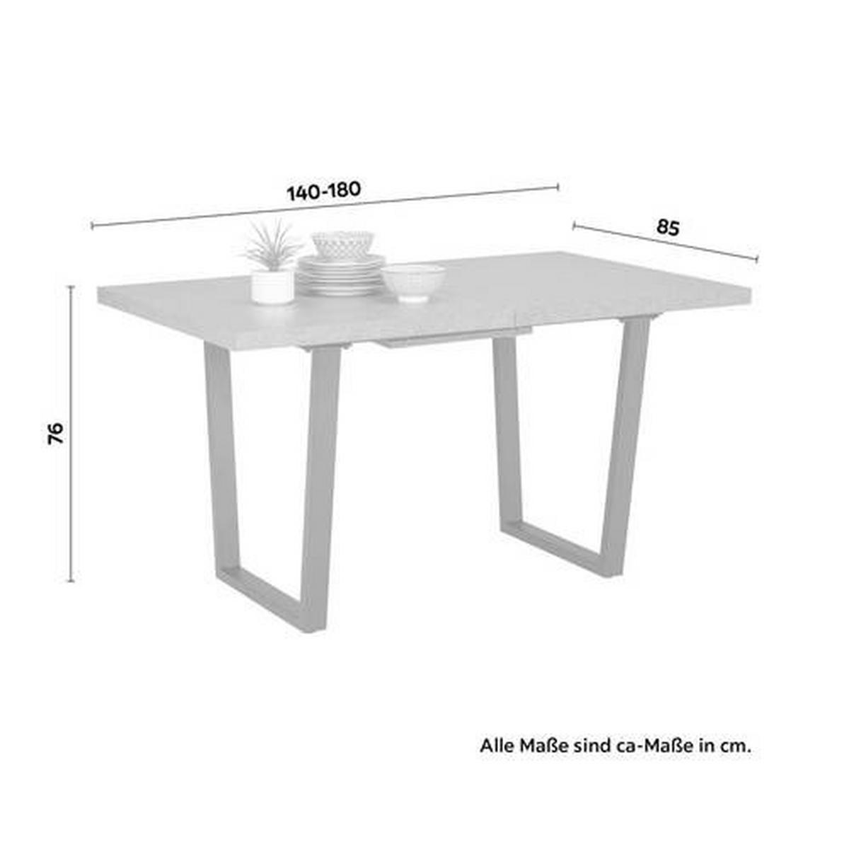 Ausziehtisch Nils Dunkelgrau ca. 140-180x85x76cm - Dunkelgrau/Schwarz, MODERN, Holzwerkstoff/Metall (140-180/85/76cm) - Mömax