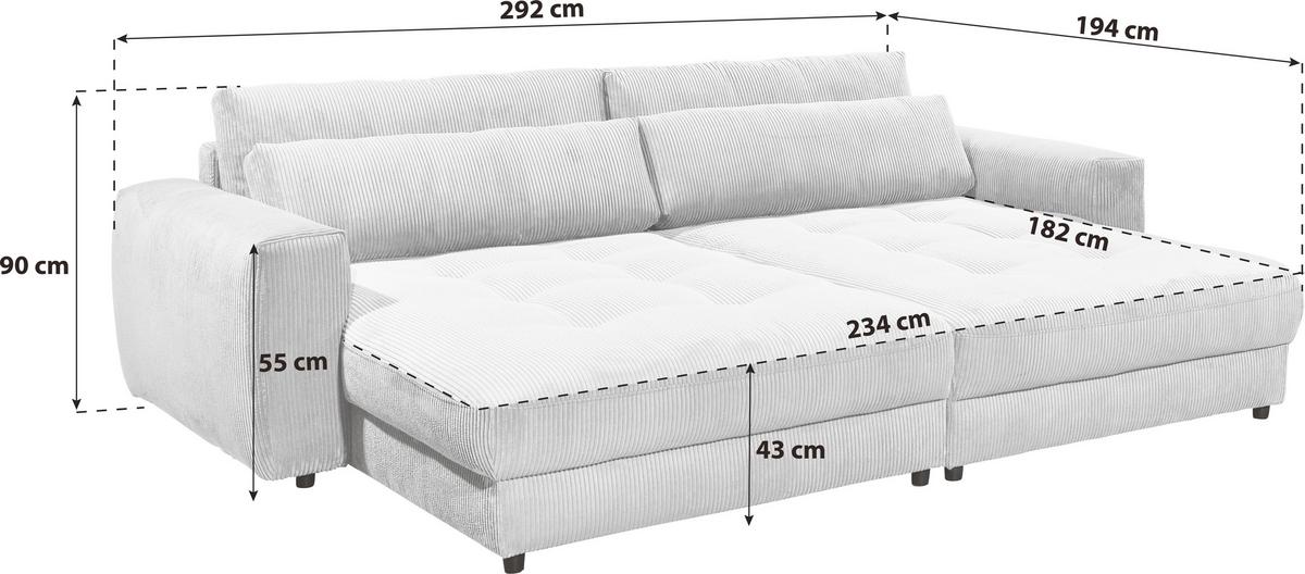 Bigsofa Barura Loveseat ca. 292x194 cm Creme - Creme/Schwarz, KONVENTIONELL, Holzwerkstoff/Kunststoff (292/90/194cm) - MID.YOU