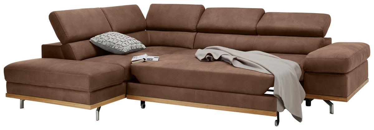 Wohnlandschaft Carmen Braun mit Bettfunktion - Chromfarben/Braun, KONVENTIONELL, Holz/Textil (226/93/292cm) - Based