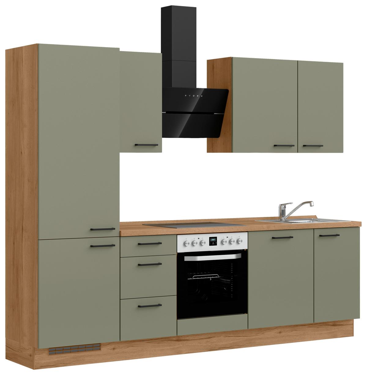 Küchenleerblock Senso High o. Geräte Olivgrün - Eichefarben/Schwarz, ROMANTIK / LANDHAUS, Holzwerkstoff/Metall (270cm) - Nobilia