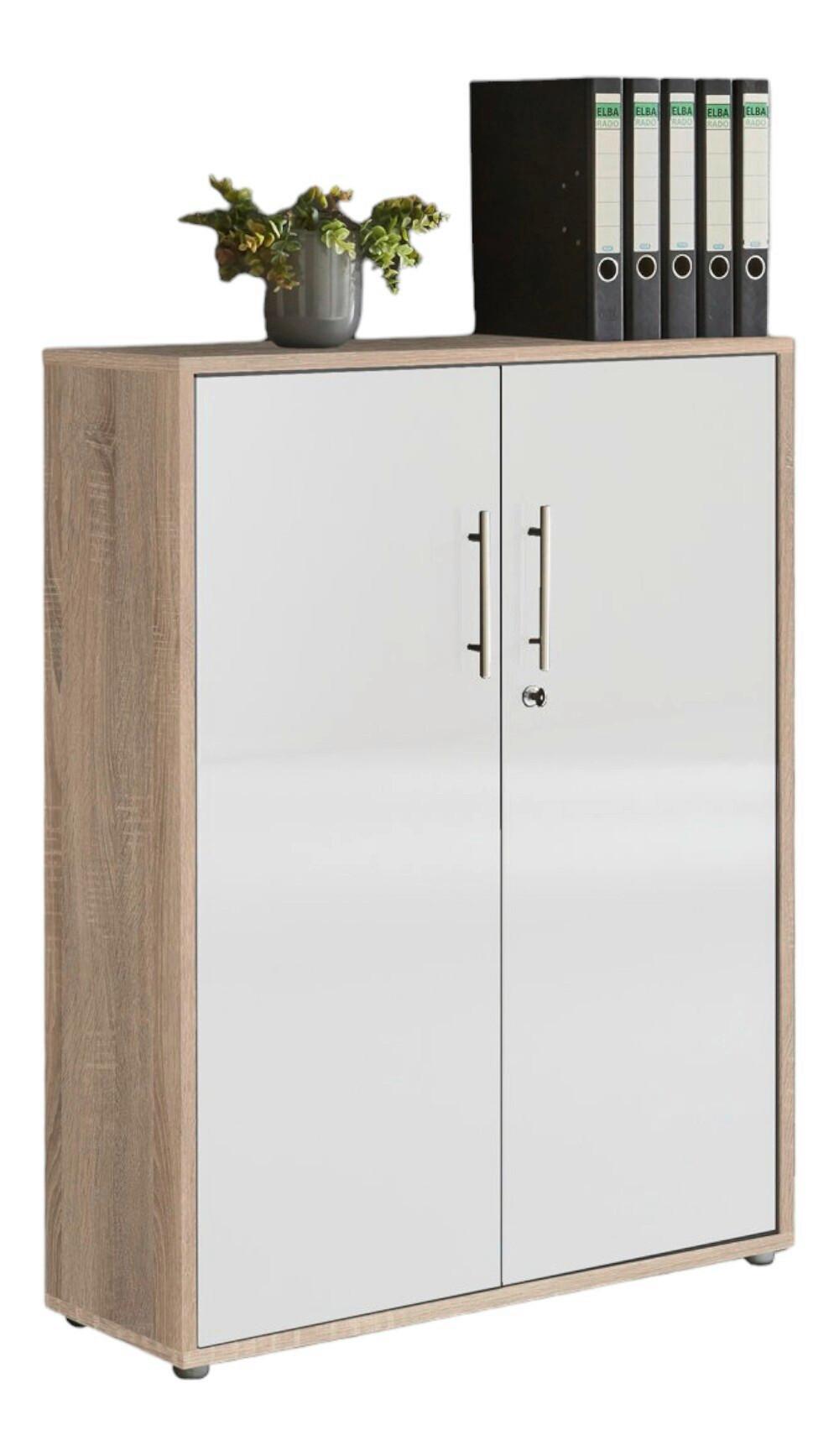 Aktenschrank Office Edition Weiß/Sonoma Eiche - Weiß/Sonoma Eiche, MODERN, Holzwerkstoff (84,5/114/33cm) - MID.YOU