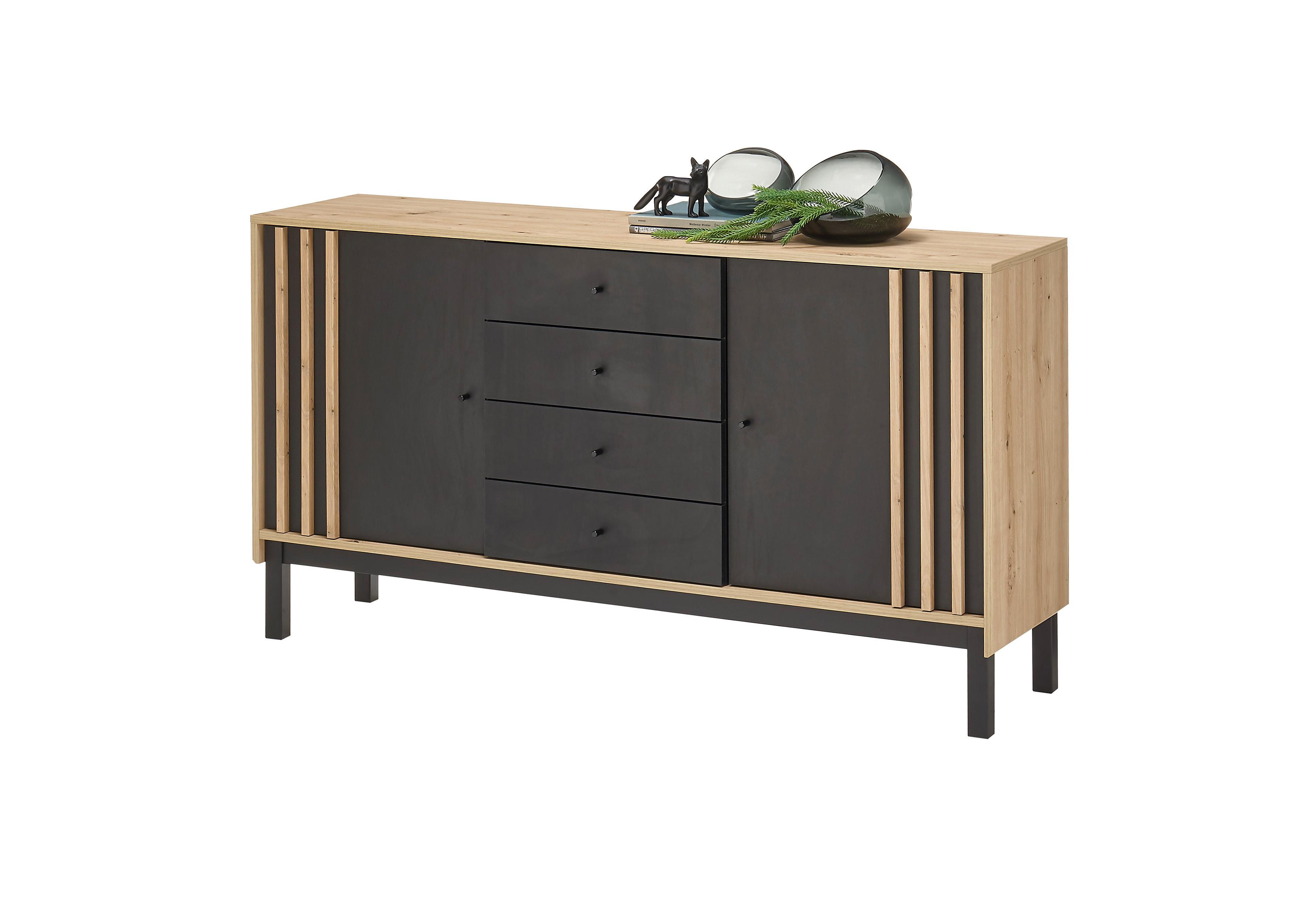 Sideboard Volano in Schwarz/Eiche Artisan - Schwarz/Eiche Artisan, Modern, Holzwerkstoff/Kunststoff (155/84/39cm) - Carryhome