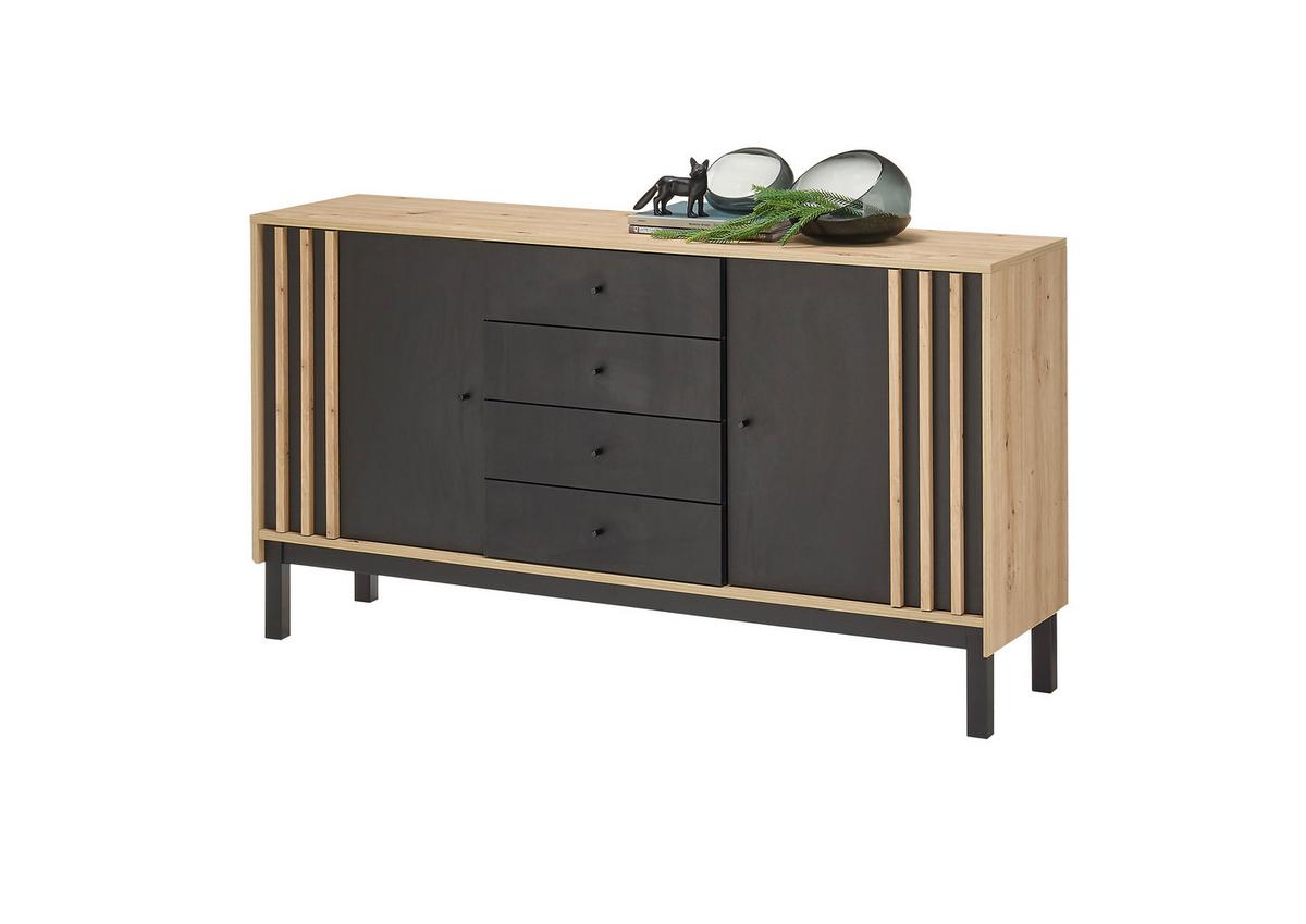 Sideboard Volano in Schwarz/Eiche Artisan - Schwarz/Eiche Artisan, Modern, Holzwerkstoff/Kunststoff (155/84/39cm) - Carryhome
