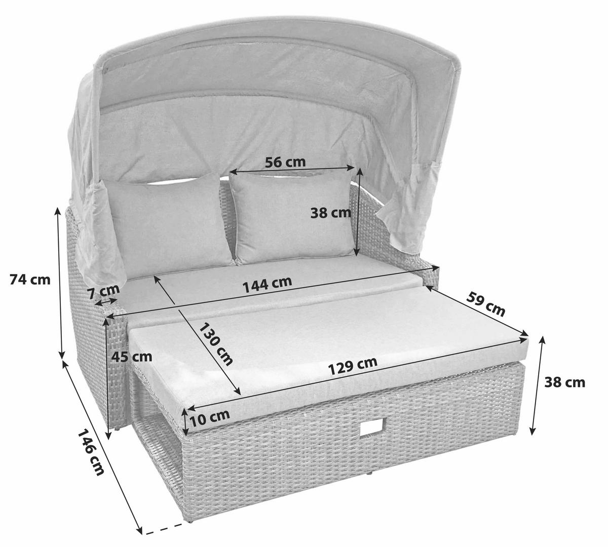 Loungesofa Monte Carlo Grau - Dunkelgrau/Grau, Basics, Kunststoff/Textil (144/74/146cm) - Gardenson