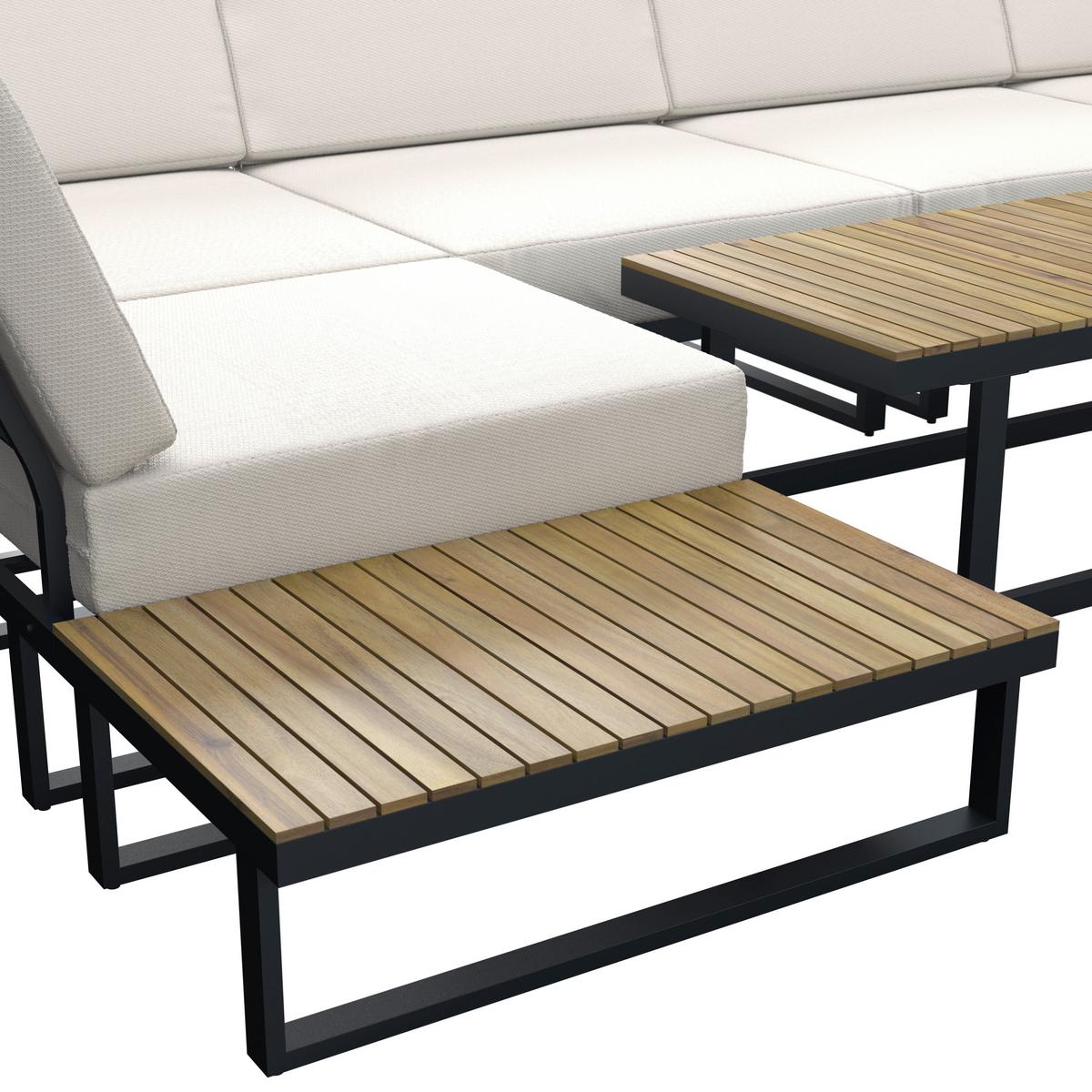 Loungegarnitur Marla Creme Holz/Outdoorstoff/Metall - Creme/Schwarz, MODERN, Holz/Textil - Bessagi Garden