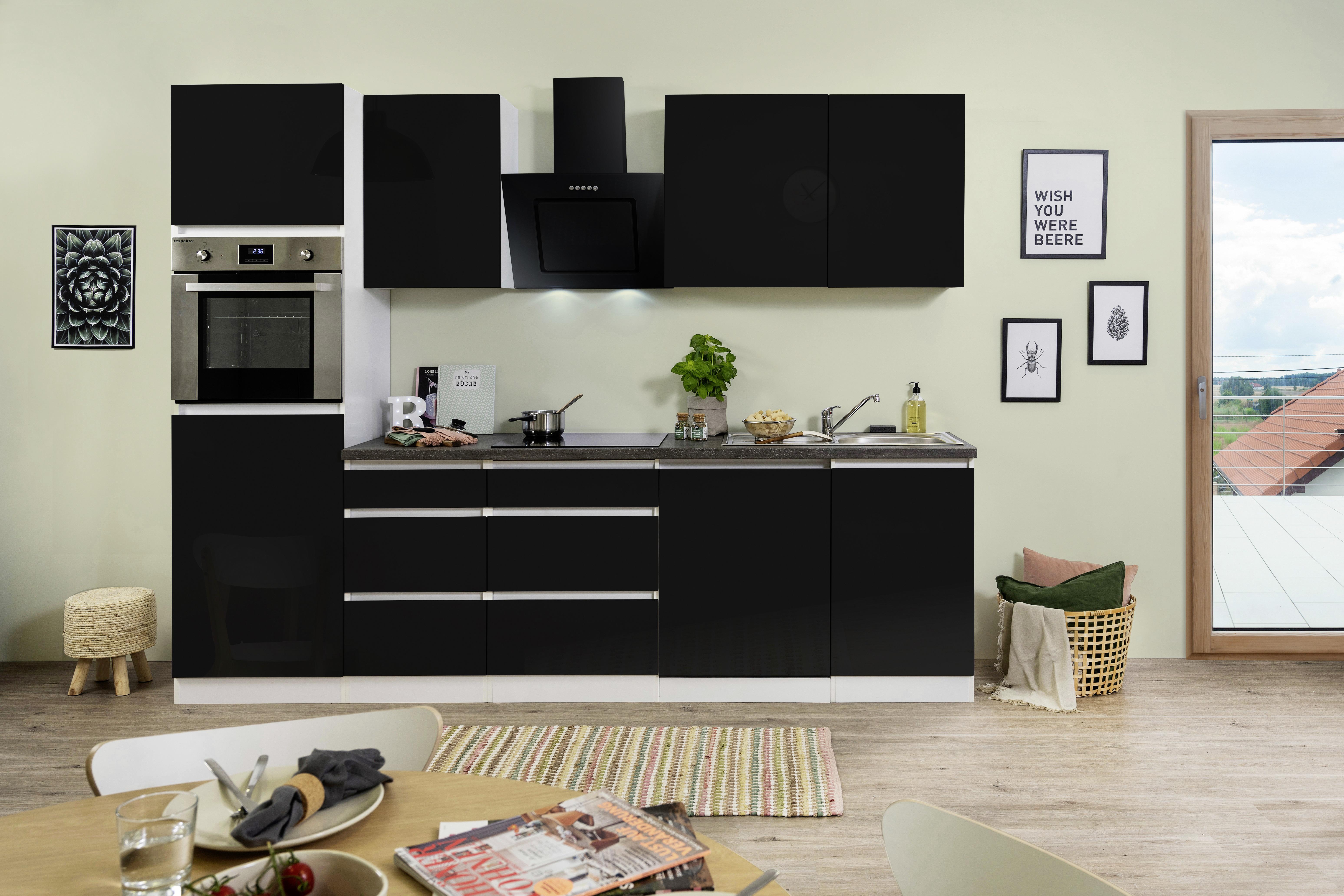 Küchenblock  Premium Weiß B: ca. 280 cm - Schwarz/Braun, MODERN, Holzwerkstoff (280cm) - Respekta